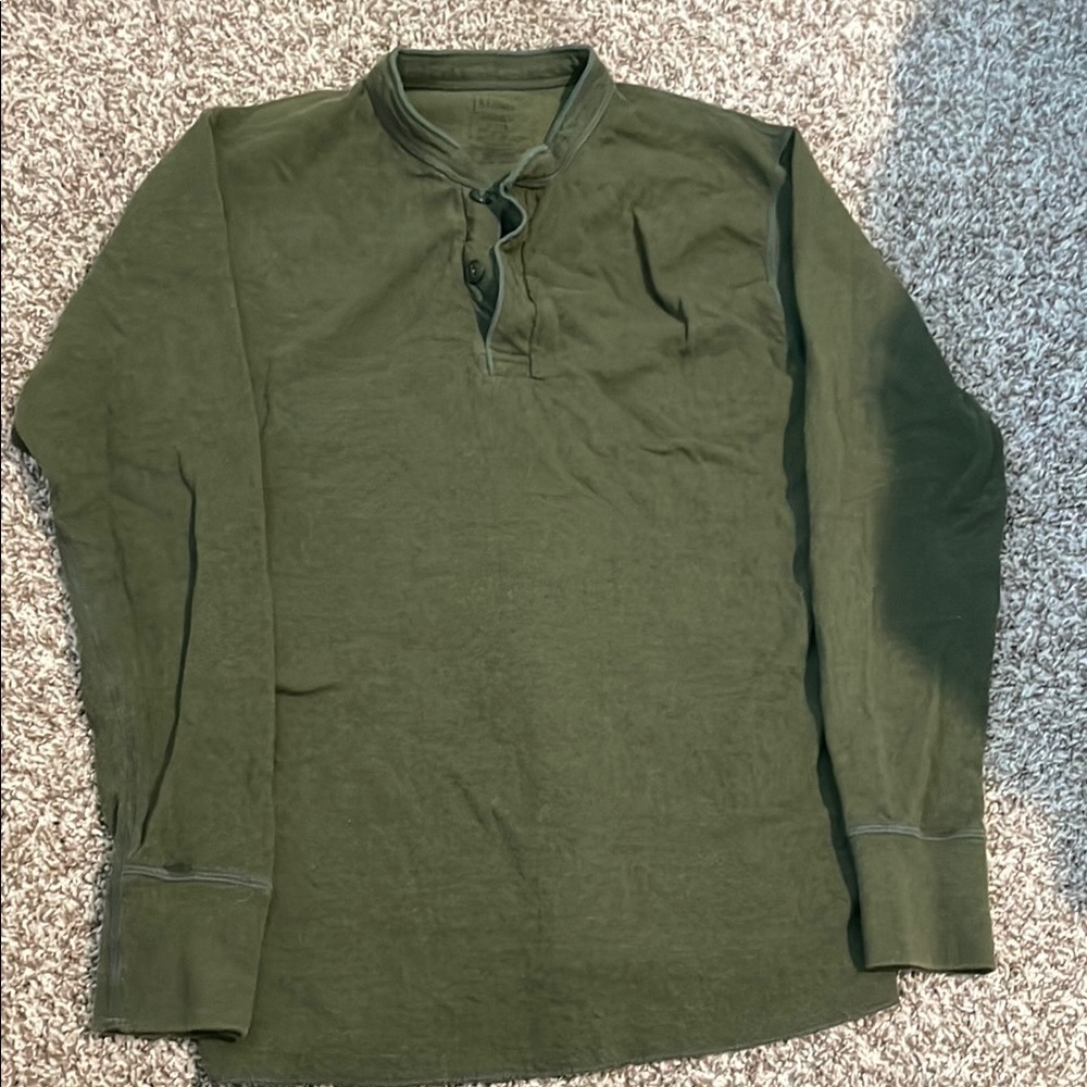 LL Bean Olive Green Henley Thermal Shirt